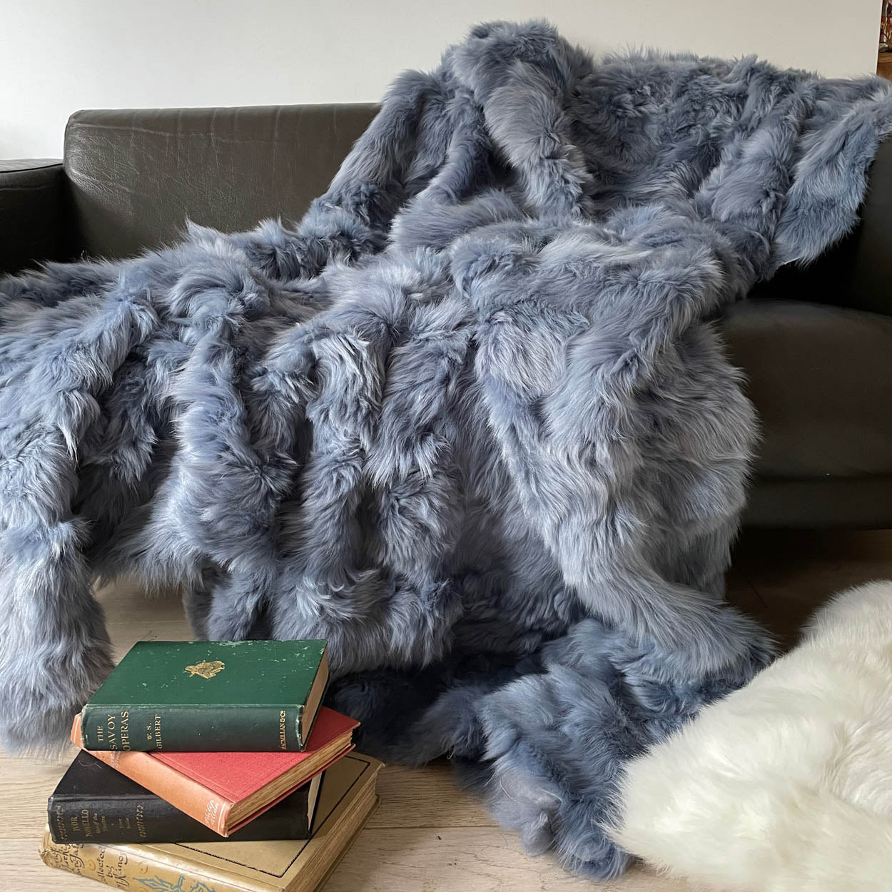 Cornish Blue Toscana Shearling Throw | Rug | Wildash London