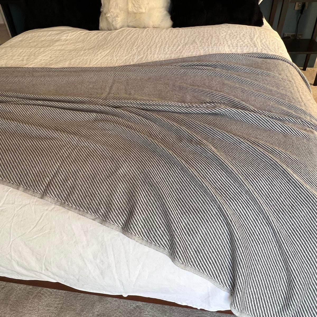 100% Cashmere Blanket | Slate Grey Stripe - 125cm x 250cm