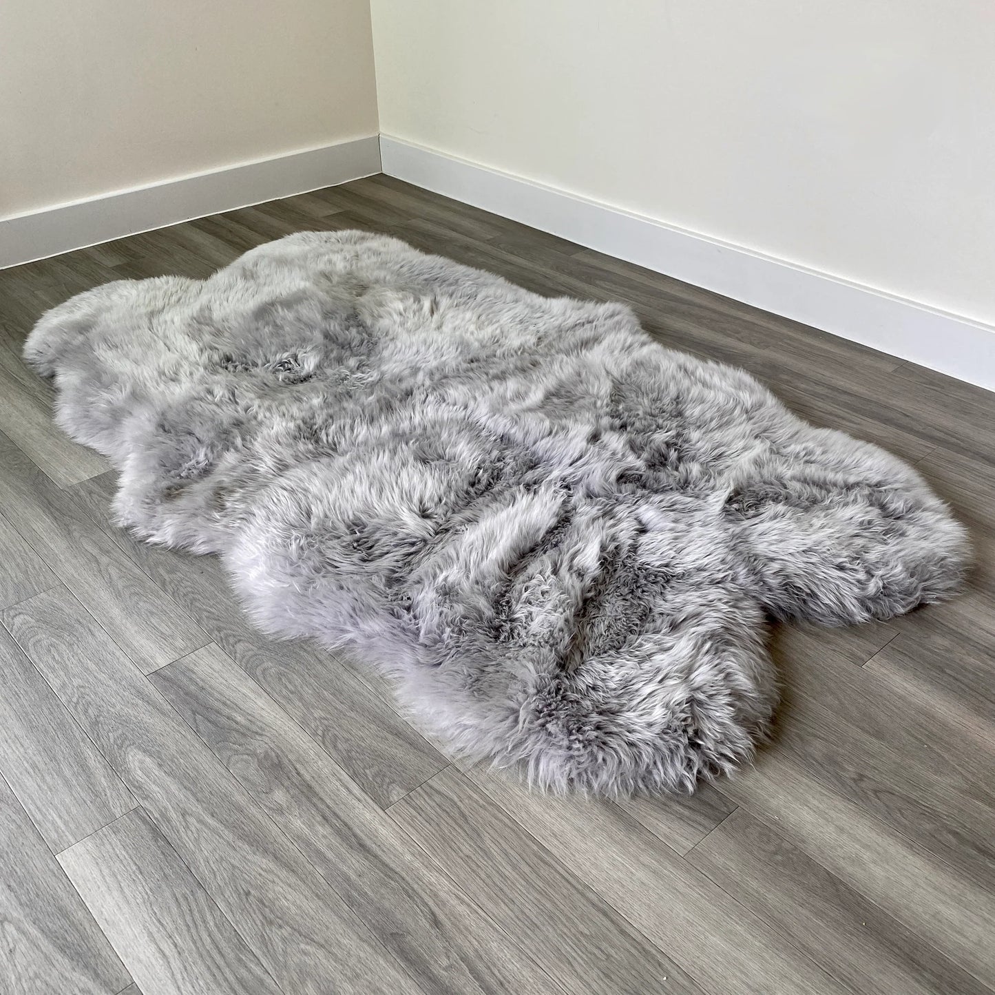 British Quad Sheepskin Long Fur Rug Light Slate Grey | 120cm x 205cm