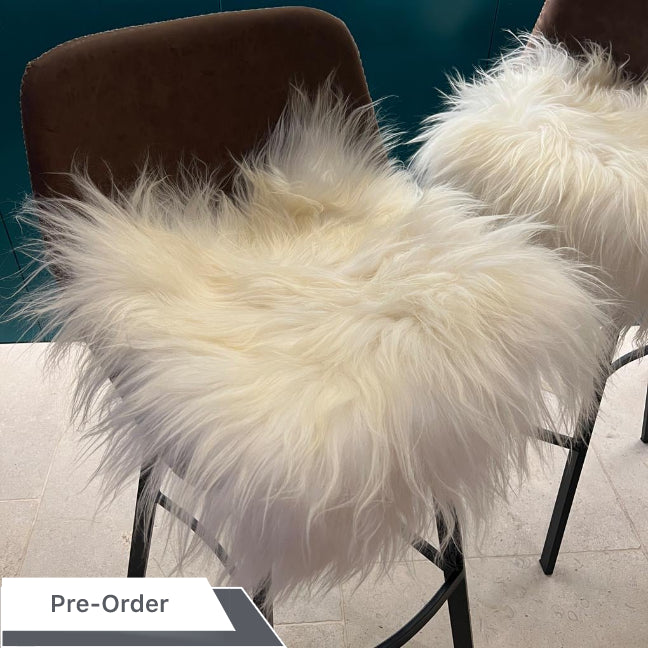 Icelandic Sheepskin Square Seat Cover 37cm Long Fur Natural White