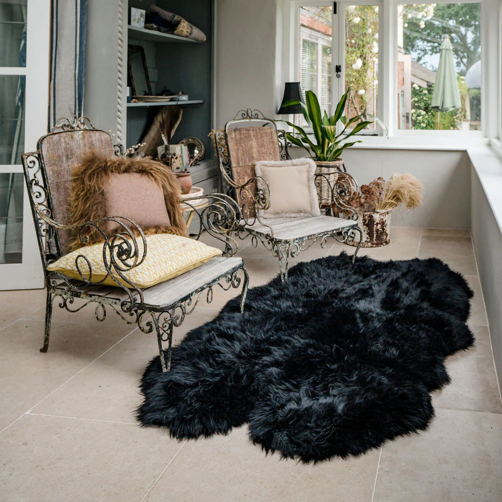 Icelandic Sheepskin Long Fur Rug 100% Natural Black Throw | Quad | 135cm x 205cm