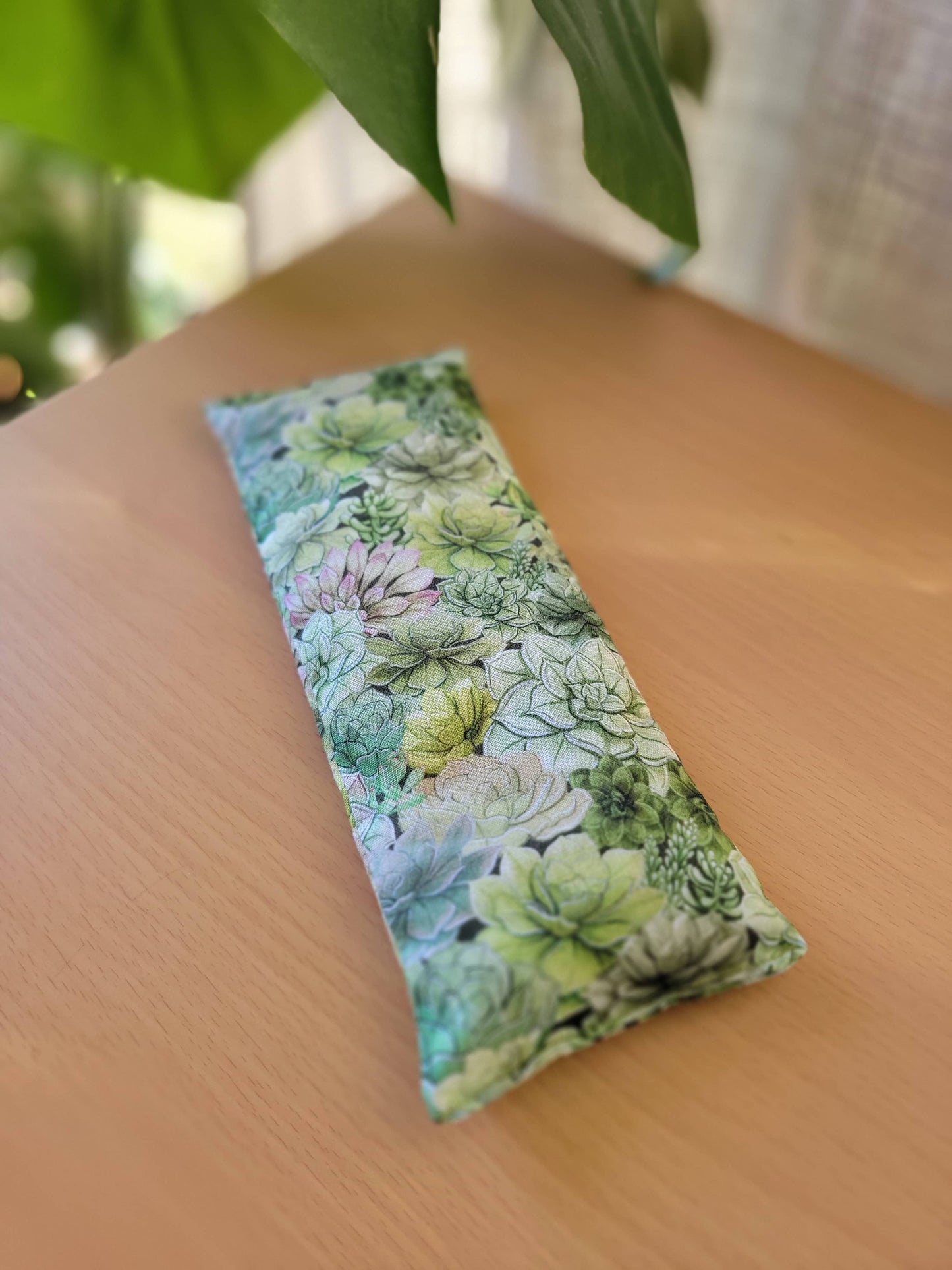 Aromatherapy Hot/Cold Weighted Eye Pillow - Soothing Pattern: Lavender Flowers / Flaxseed / Succulents