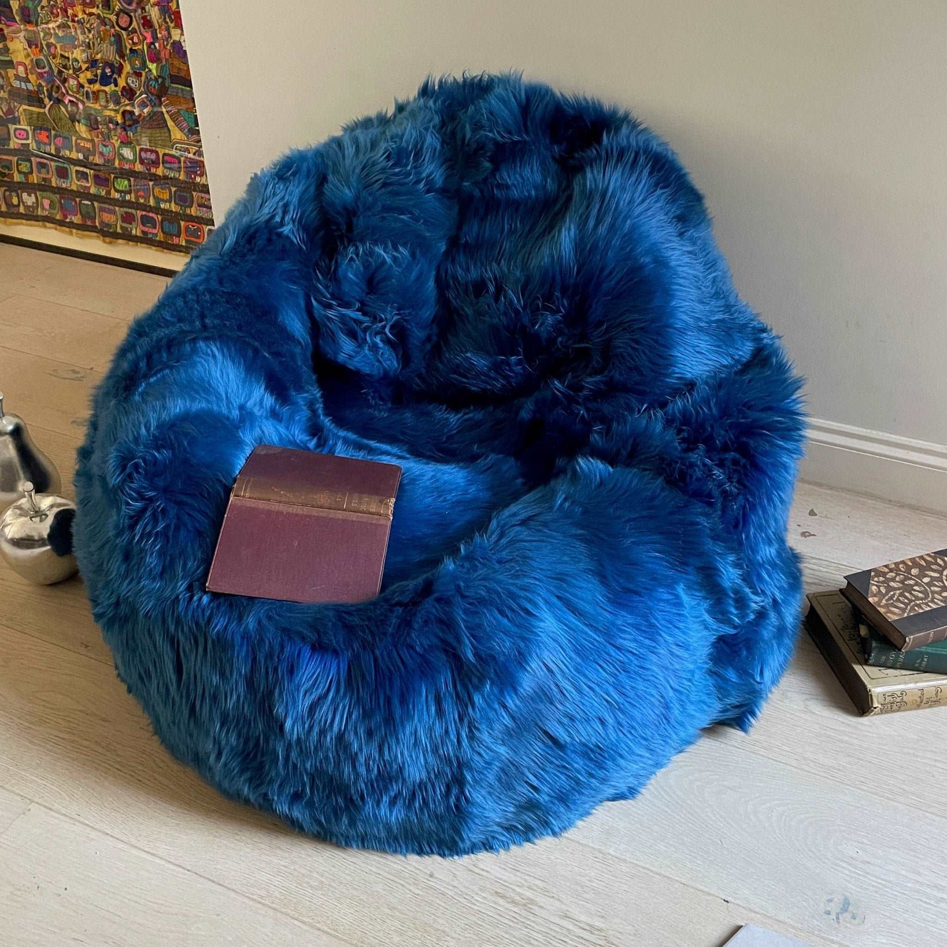 100% British Sheepskin Beanbag Chair Royal Blue - Wildash London