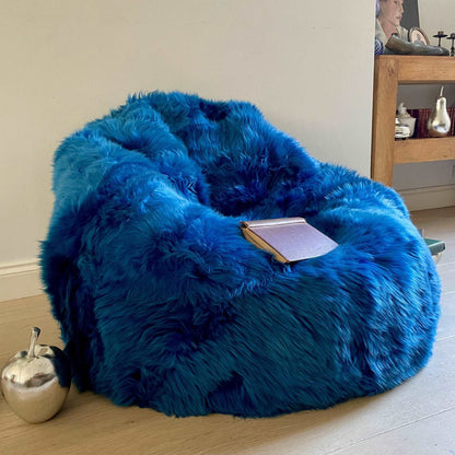 100% British Sheepskin Beanbag Chair Royal Blue - Wildash London