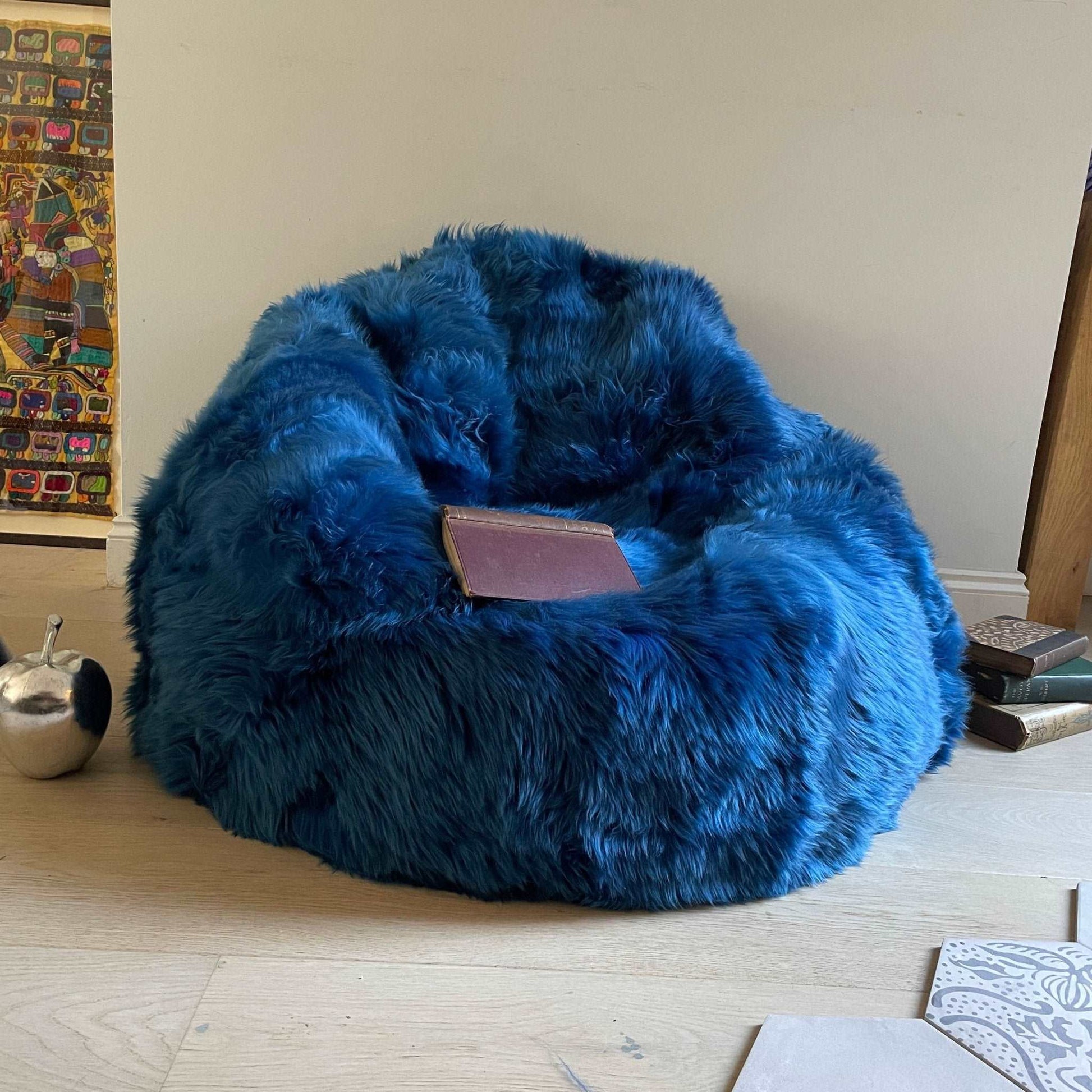 100% British Sheepskin Beanbag Chair Royal Blue - Large - Wildash London