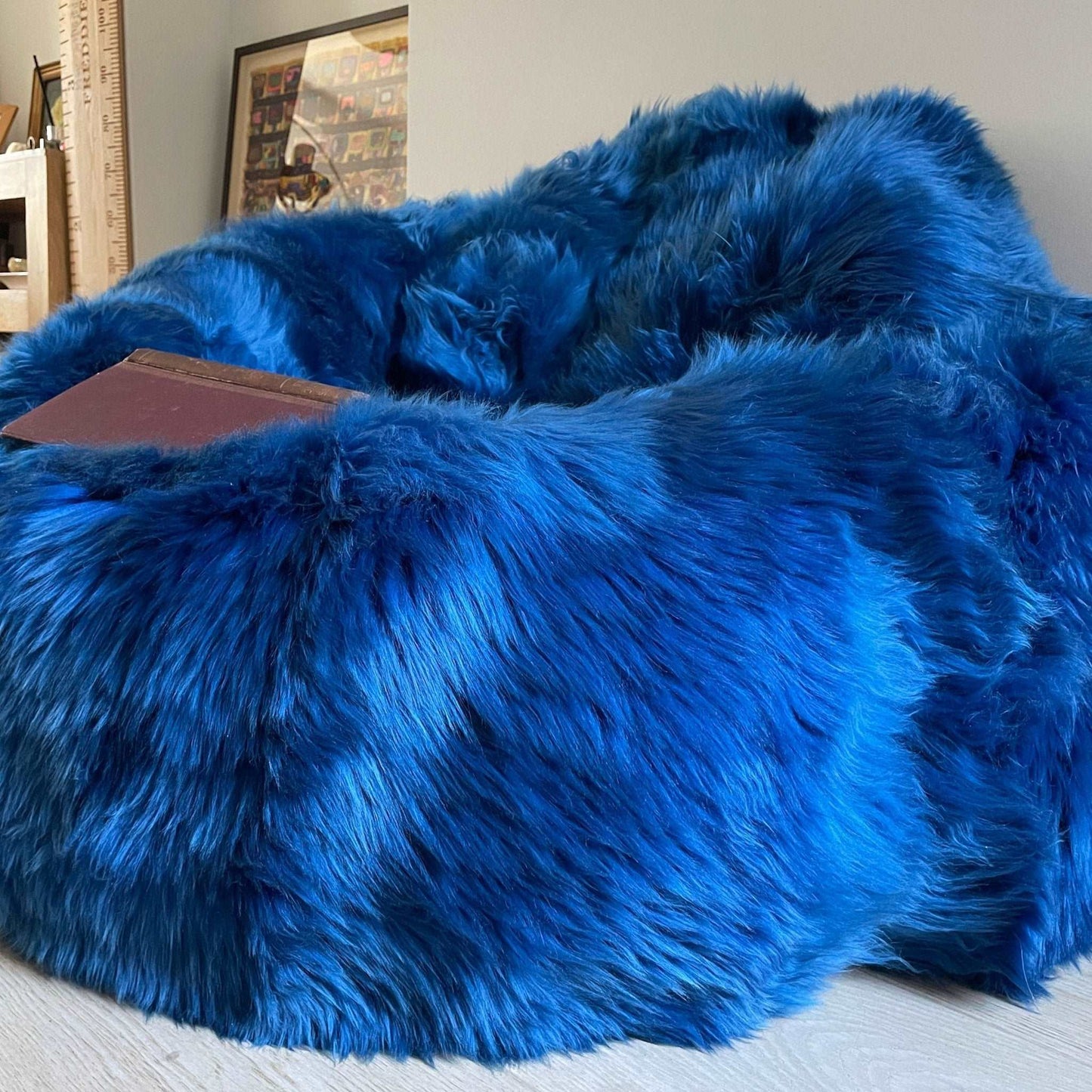 100% British Sheepskin Beanbag Chair Royal Blue - Large - Wildash London