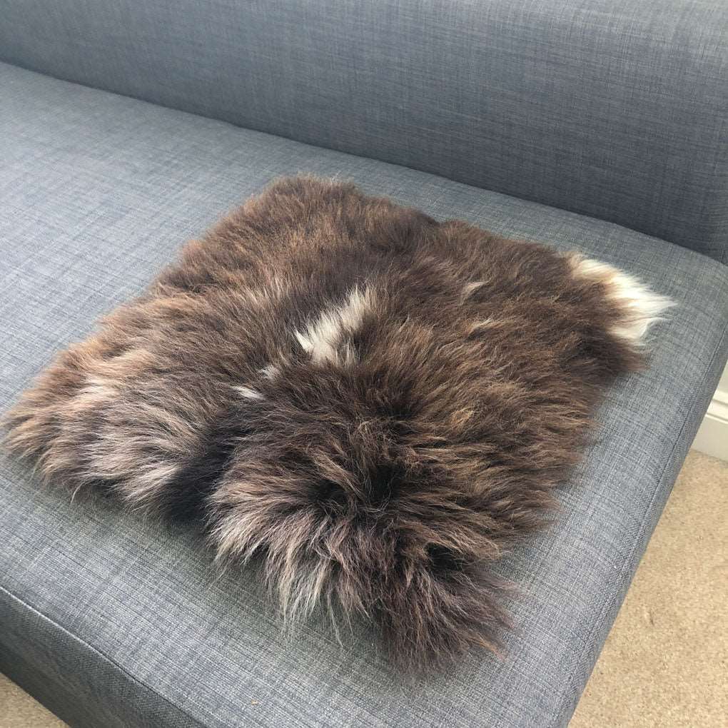 100% British Sheepskin Natural Brown with White Square Seat Pad 37cm - Wildash London