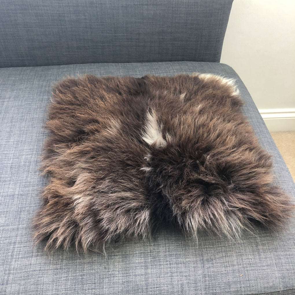 100% British Sheepskin Natural Brown with White Square Seat Pad 37cm - Wildash London