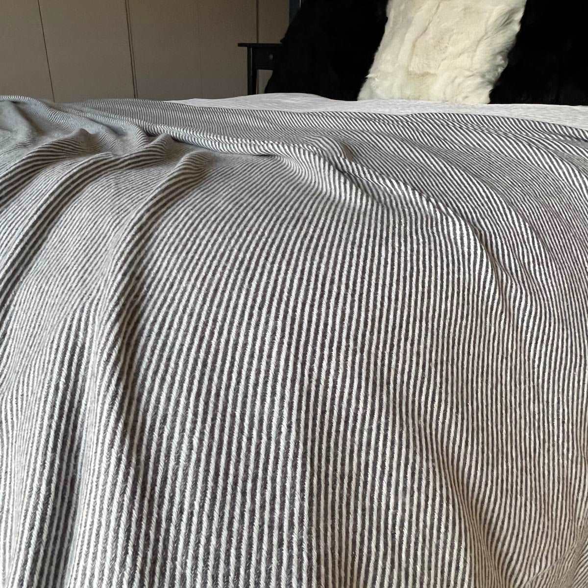 100% Cashmere Blanket | Slate Grey Stripe - 125cm x 250cm - Wildash London