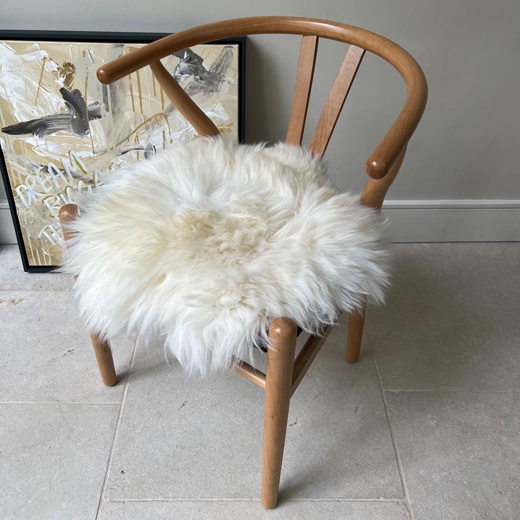 100% Genuine British Sheepskin Seat Pad Roundie 38cm Cream White Ivory - Wildash London