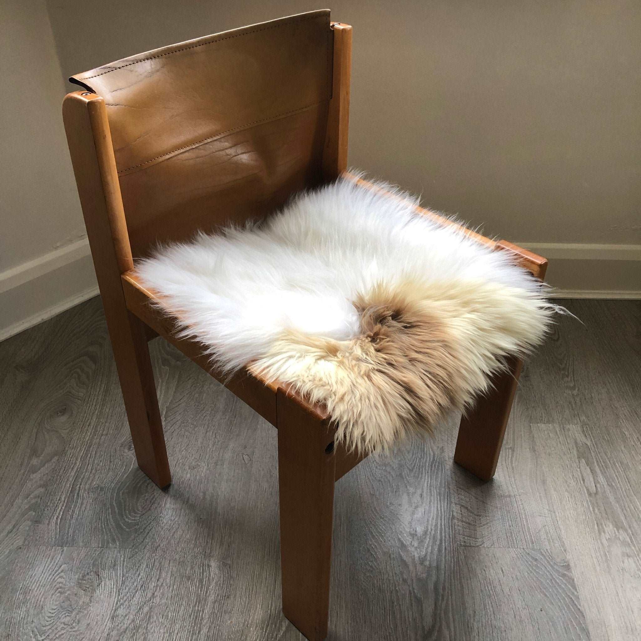 100% Genuine Real Sheepskin Seat Pad British Square 37cm Lights Cream / Browns - Wildash London