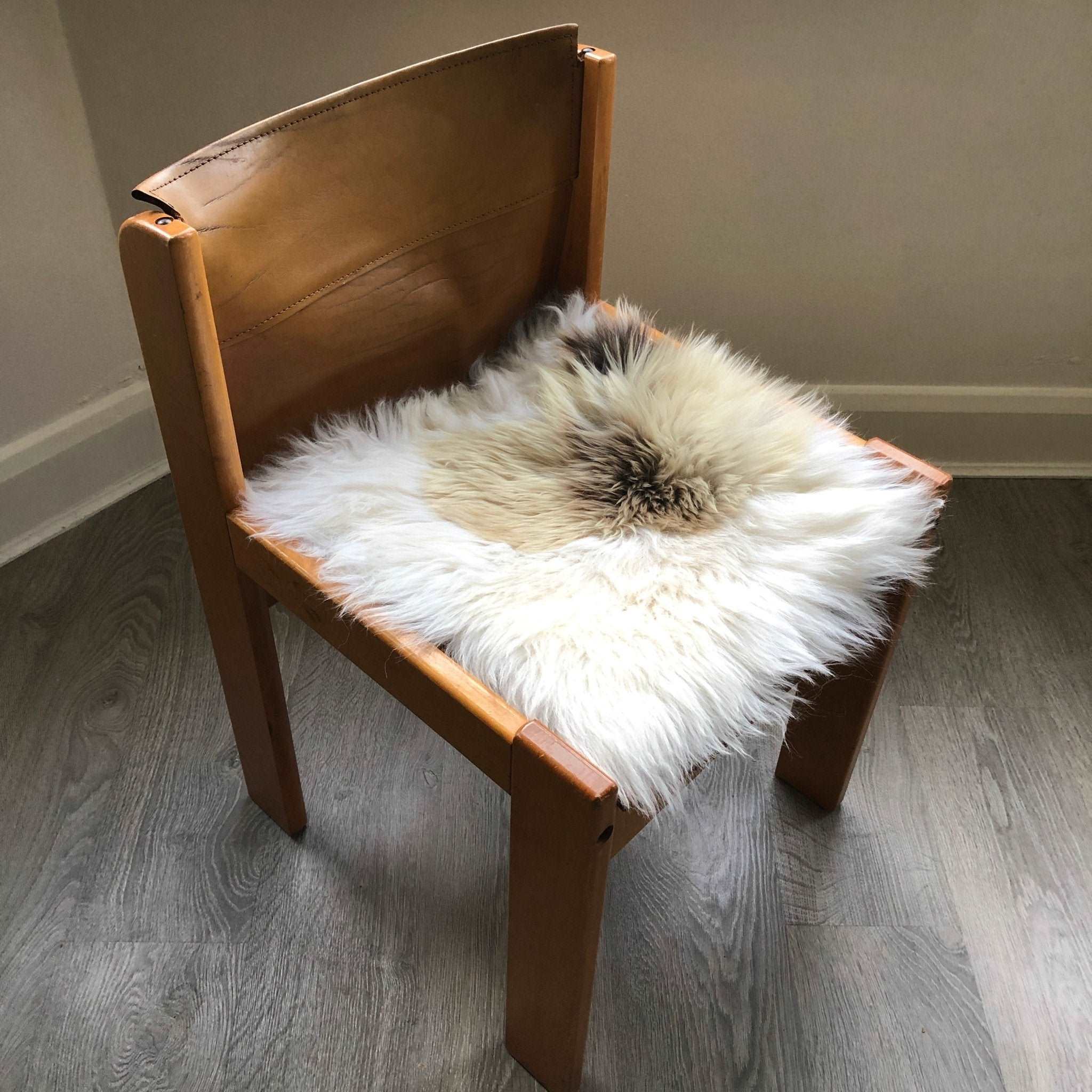 100% Genuine Real Sheepskin Seat Pad British Square 37cm Lights Cream / Browns - Wildash London