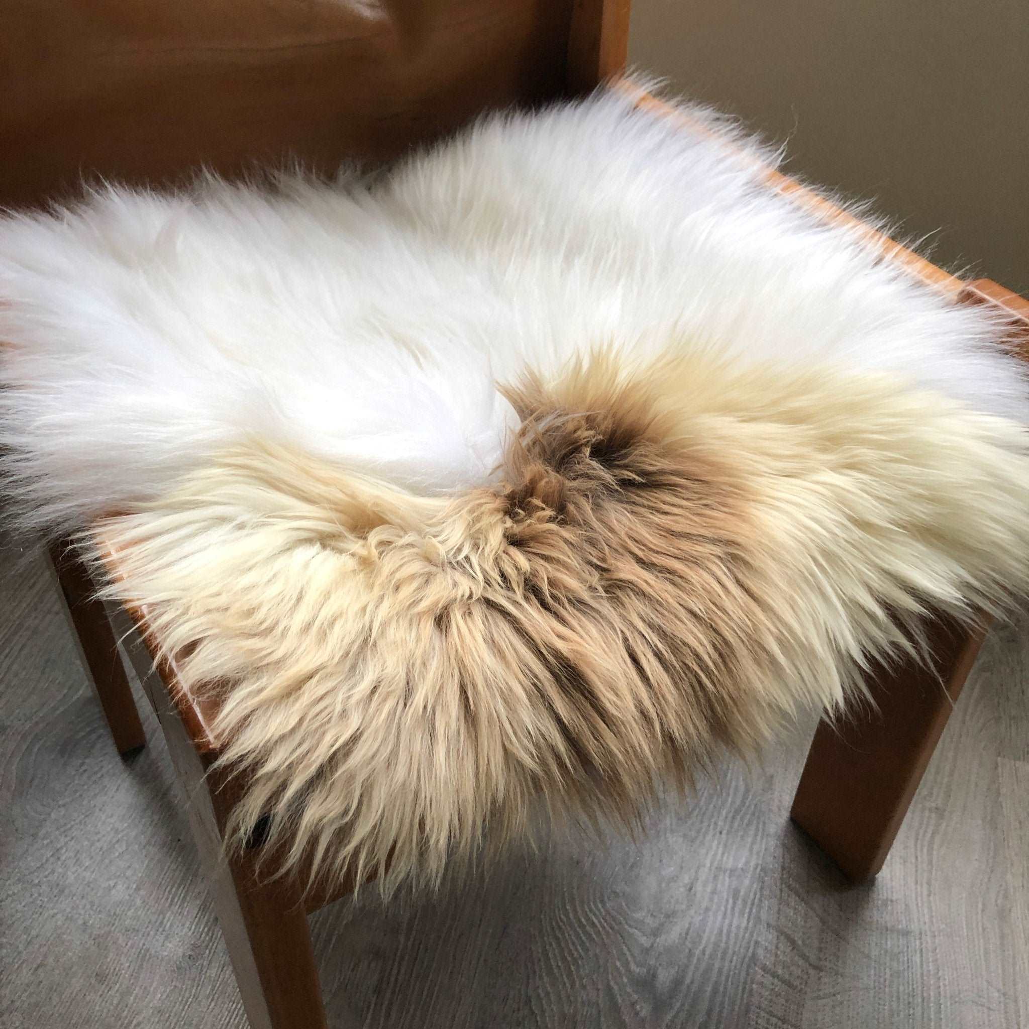 100% Genuine Real Sheepskin Seat Pad British Square 37cm Lights Cream / Browns - Wildash London