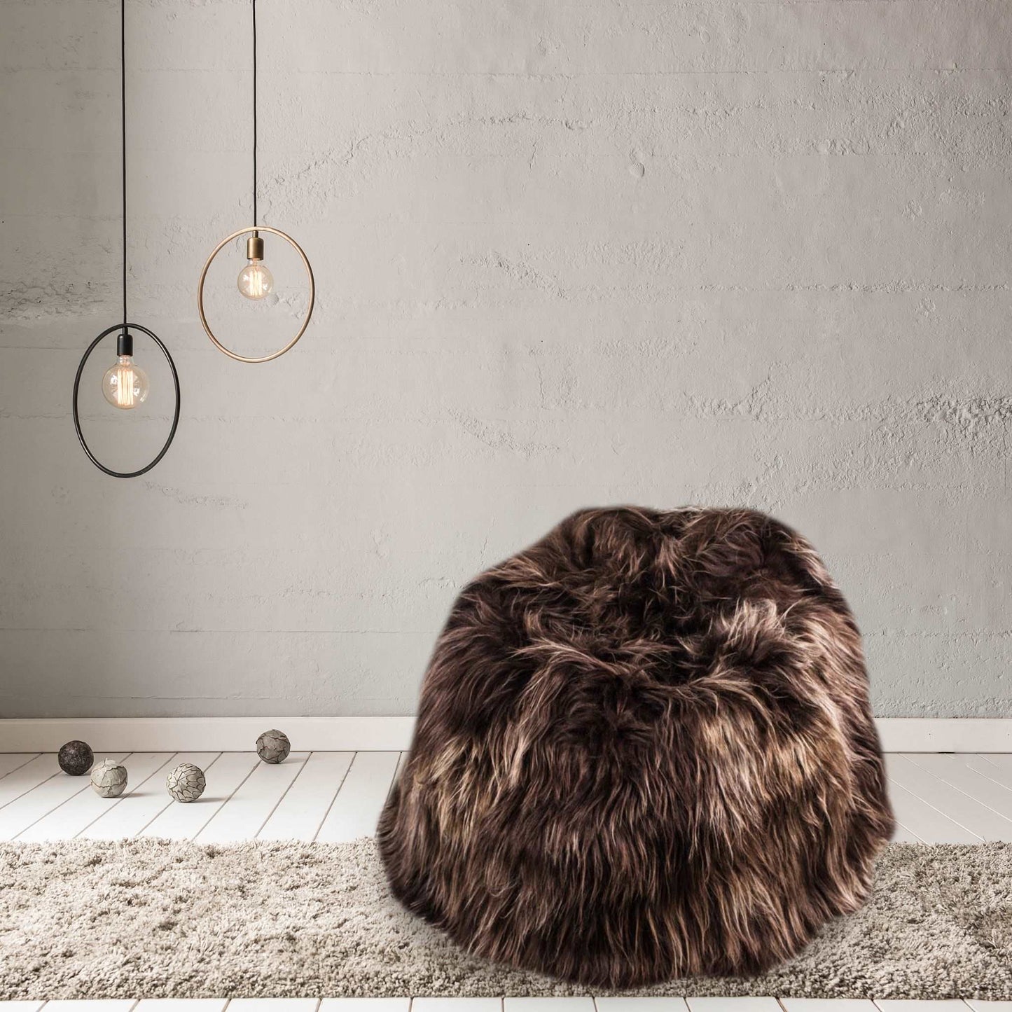 100% Icelandic Longhair Sheepskin Beanbag Chair Chestnut - Wildash London