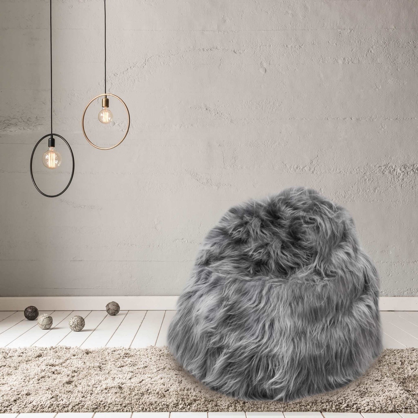 100% Icelandic Longhair Sheepskin Beanbag Chair Cool Grey - Wildash London