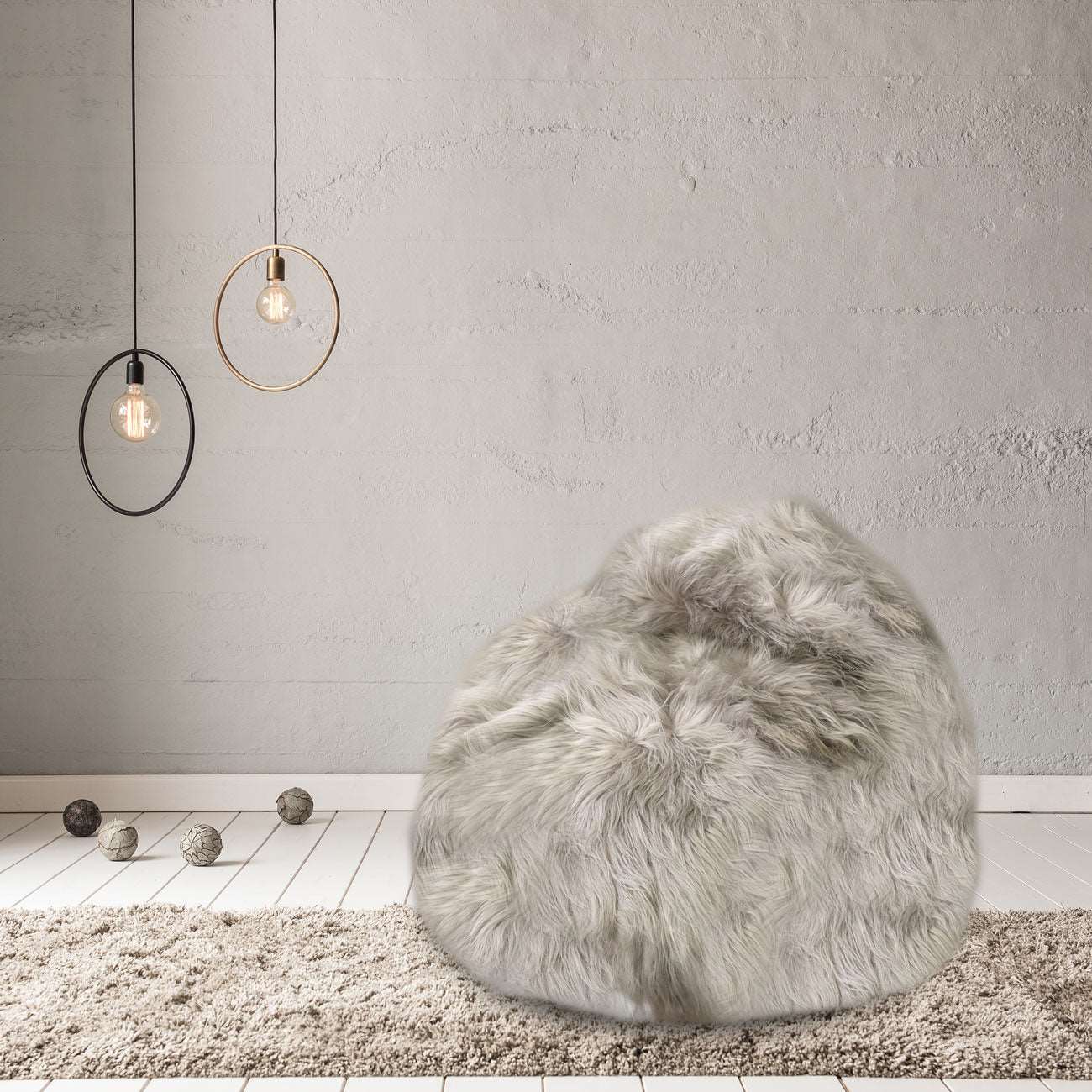 100% Icelandic Longhair Sheepskin Beanbag Chair Dove Grey - Wildash London