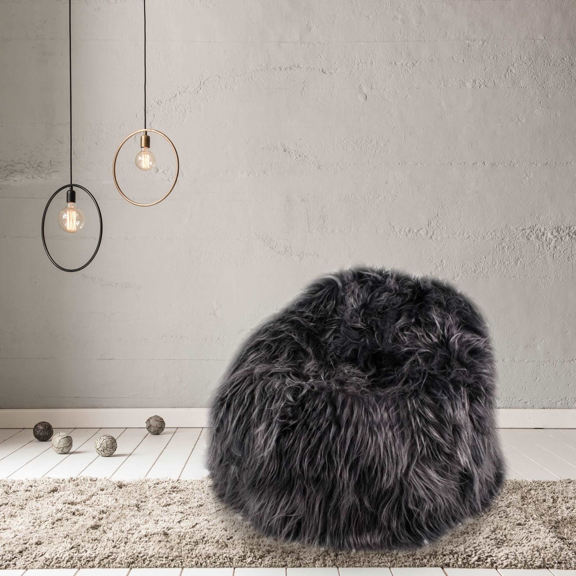 100% Icelandic Longhair Sheepskin Beanbag Chair Graphite - Wildash London