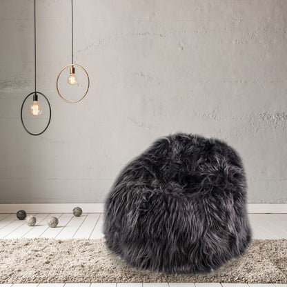 100% Icelandic Longhair Sheepskin Beanbag Chair Graphite - Large - Wildash London
