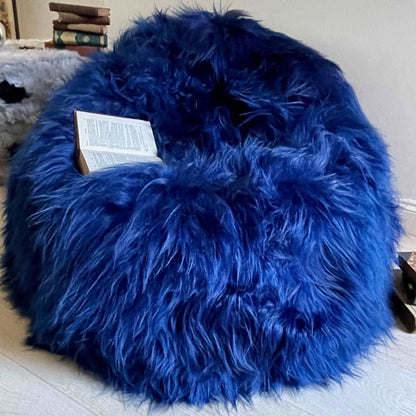 100% Icelandic Longhair Sheepskin Beanbag Chair Navy Blue | Large - Wildash London