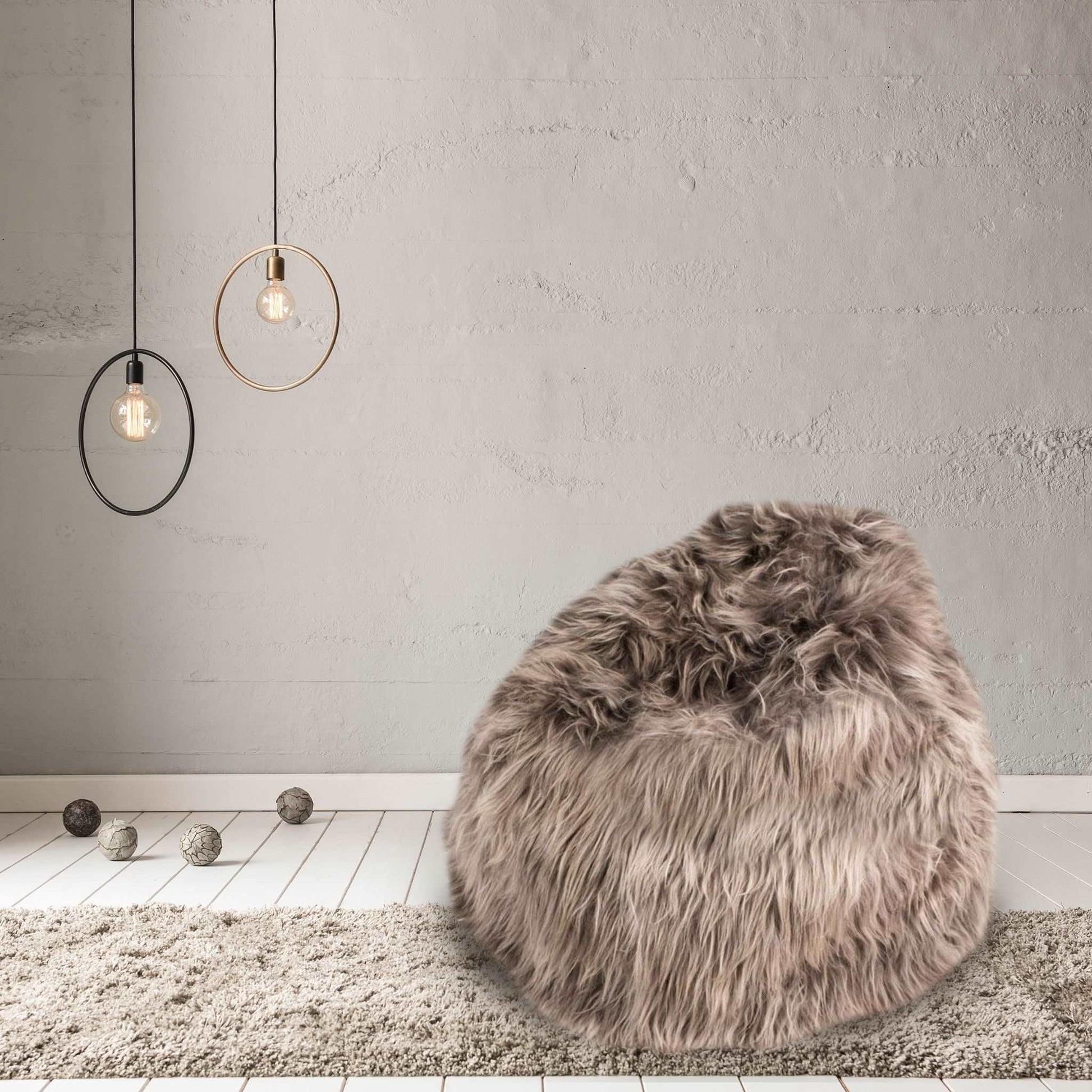 100% Icelandic Longhair Sheepskin Beanbag Chair Taupe - Wildash London