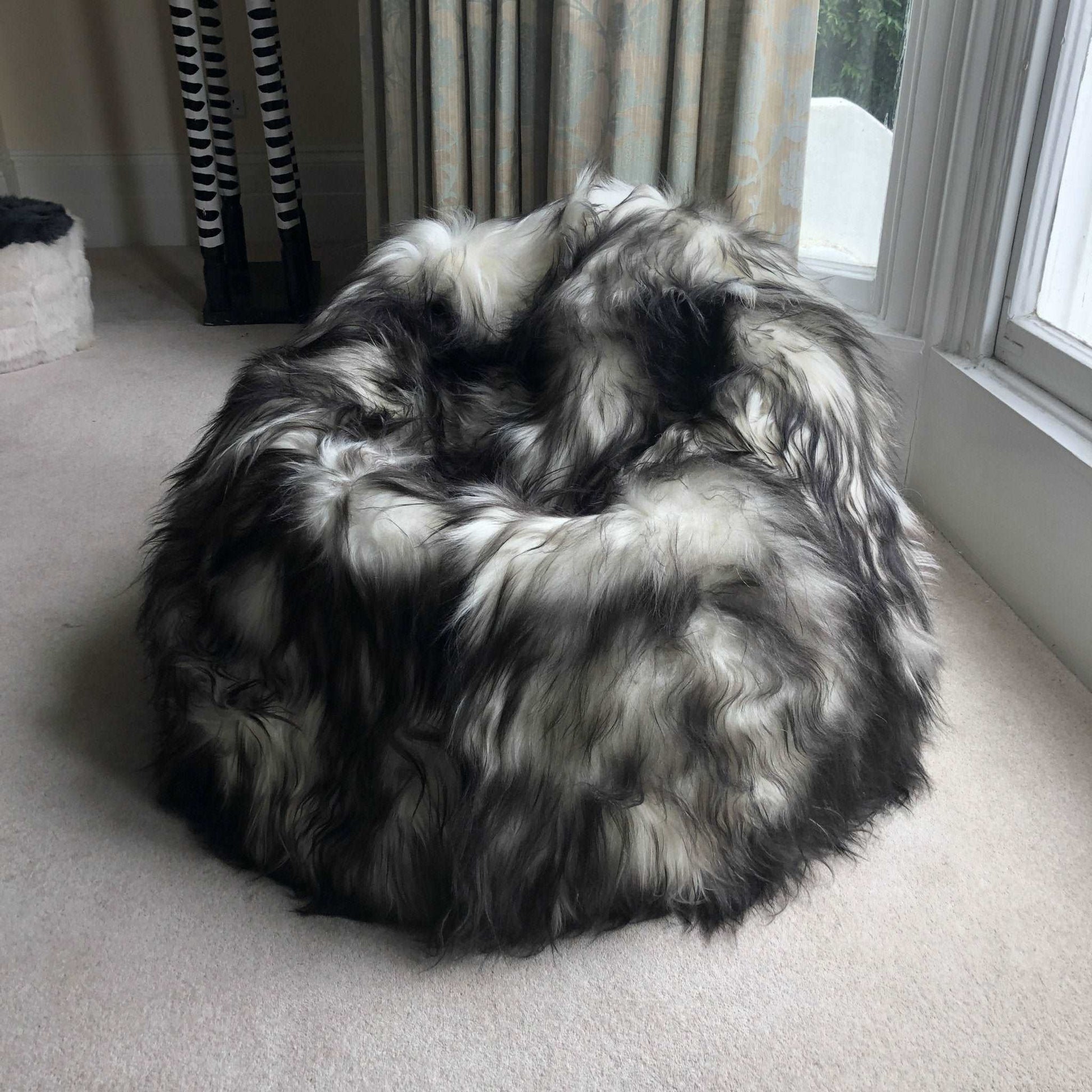 100% Icelandic Longhair Sheepskin Beanbag Chair Timberwolf - Wildash London