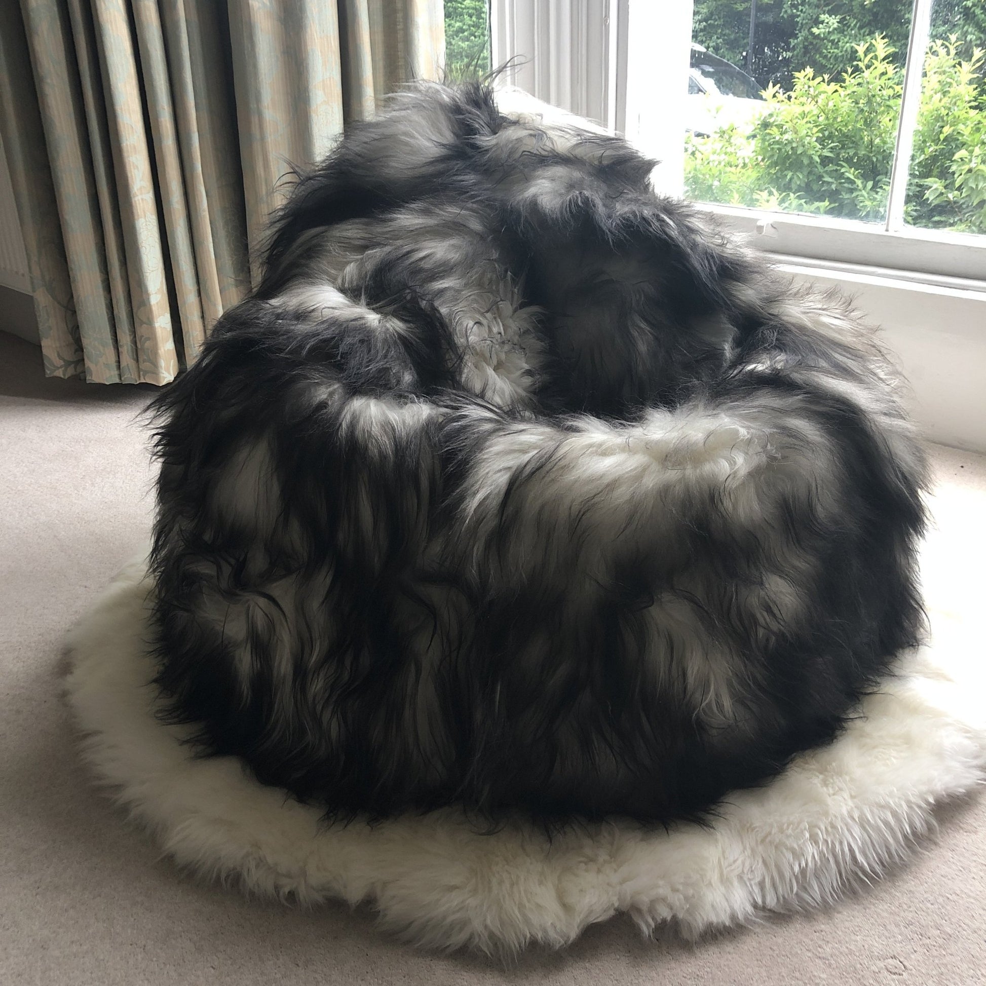 100% Icelandic Longhair Sheepskin Beanbag Chair Timberwolf | Large | IN STOCK - Wildash London