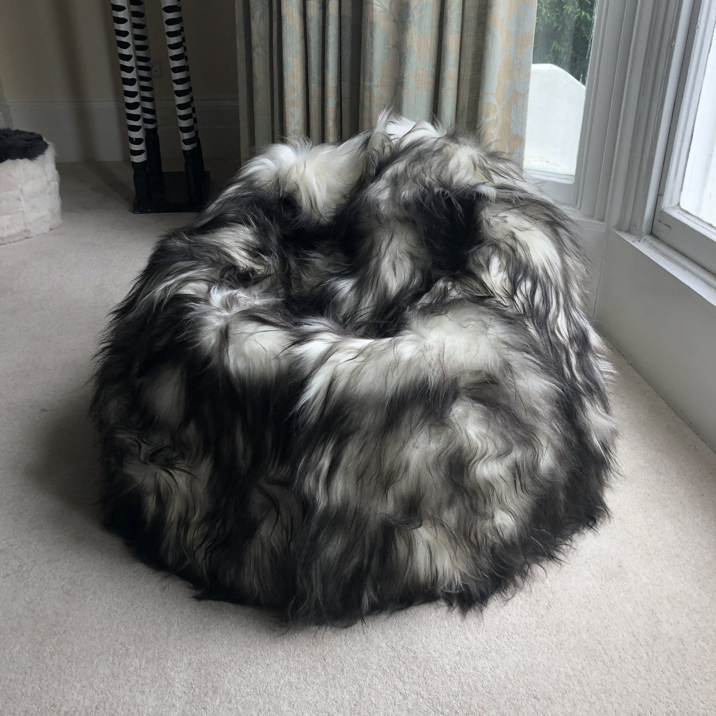 100% Icelandic Longhair Sheepskin Beanbag Chair Timberwolf | Large | IN STOCK - Wildash London