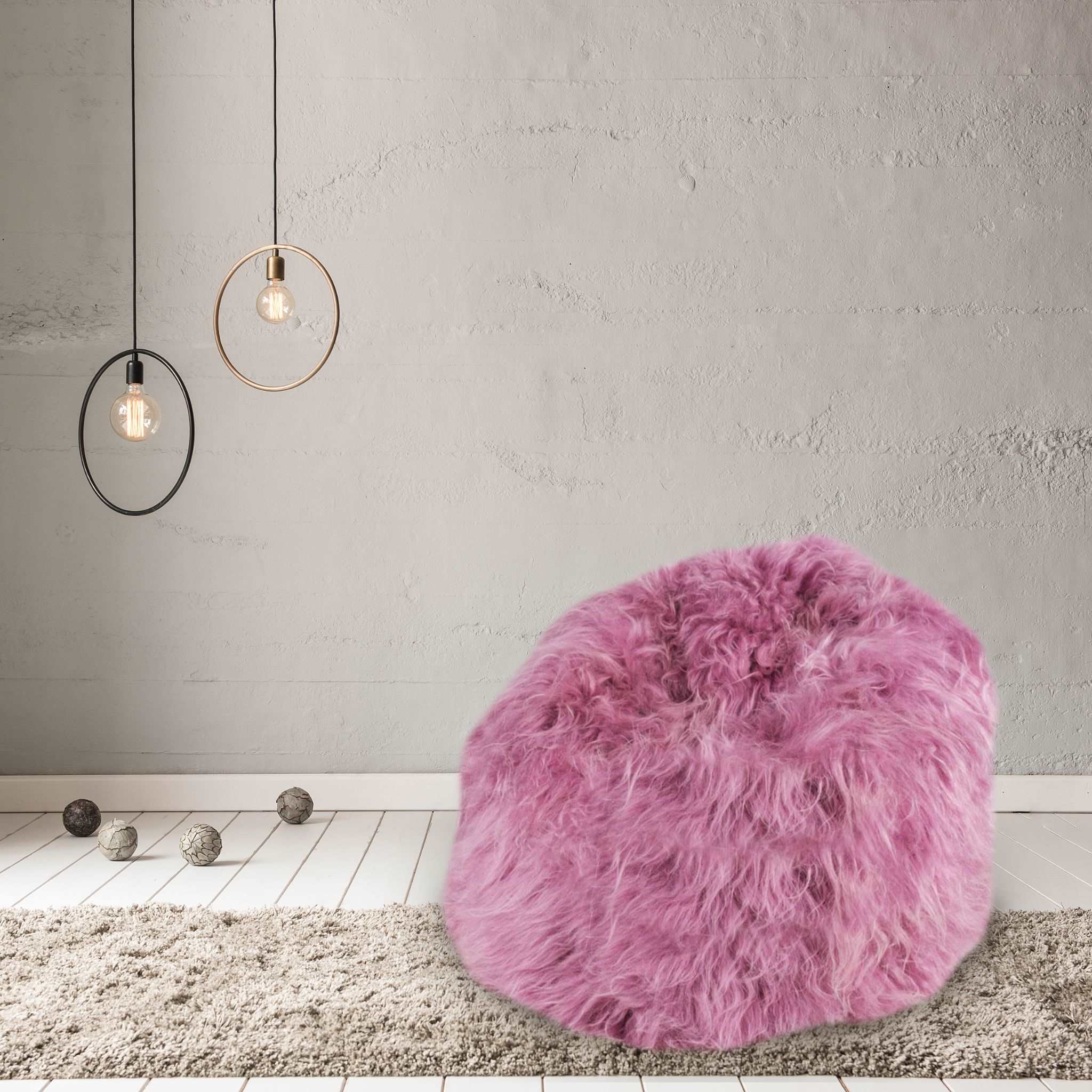 100% Icelandic Longhair Sheepskin Beanbag Chair Vintage Rose - Wildash London