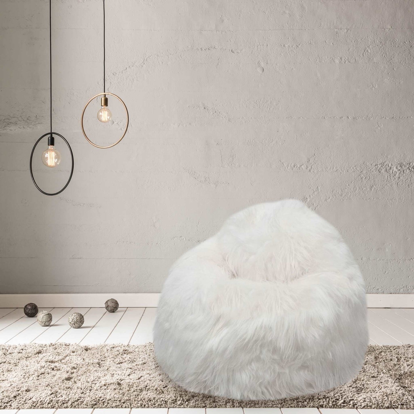 100% Icelandic Longhair Sheepskin Beanbag Chair White - Wildash London
