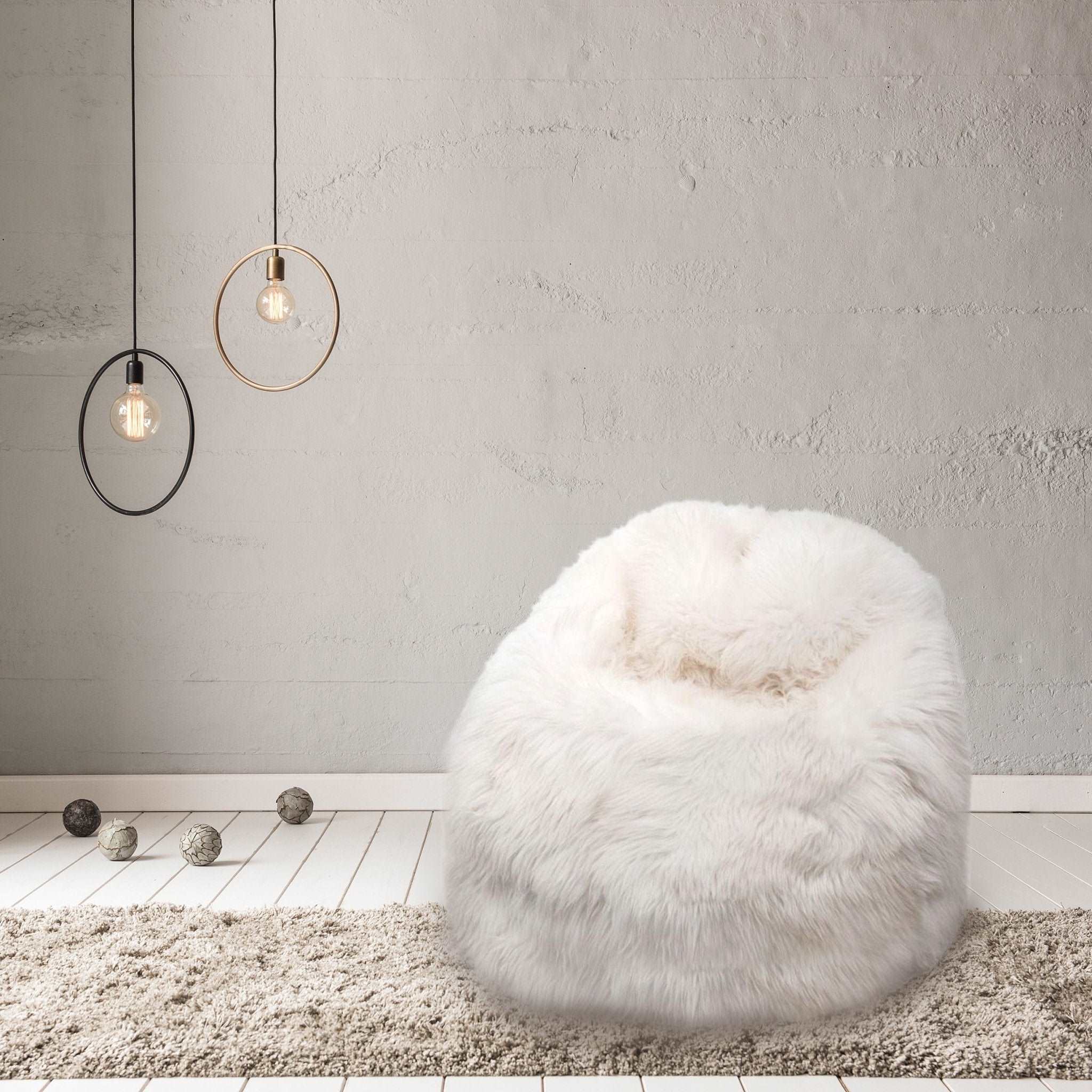 100% Natural British White & Brown Spotted Sheepskin Beanbag Chair - Large - Wildash London