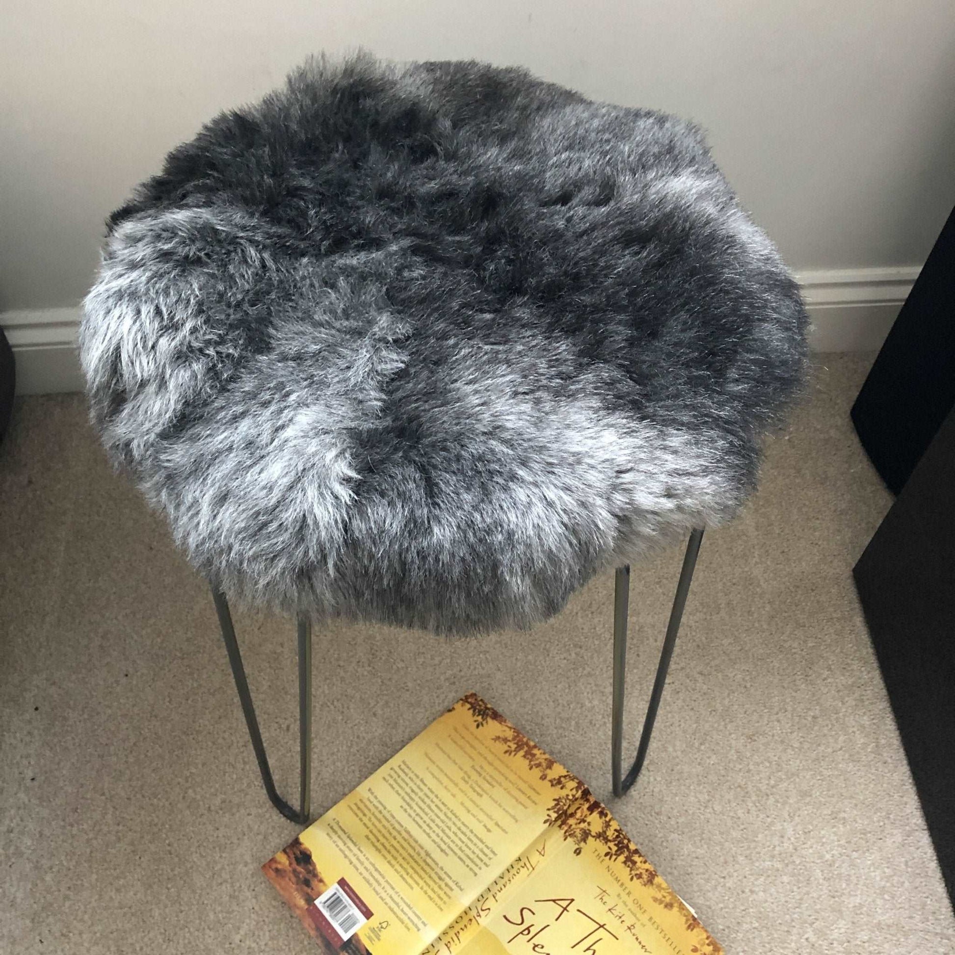 100% Real Sheepskin Seat Pad Icelandic Roundie 35cm Natural Greys Shorn Undyed 50mm - Wildash London