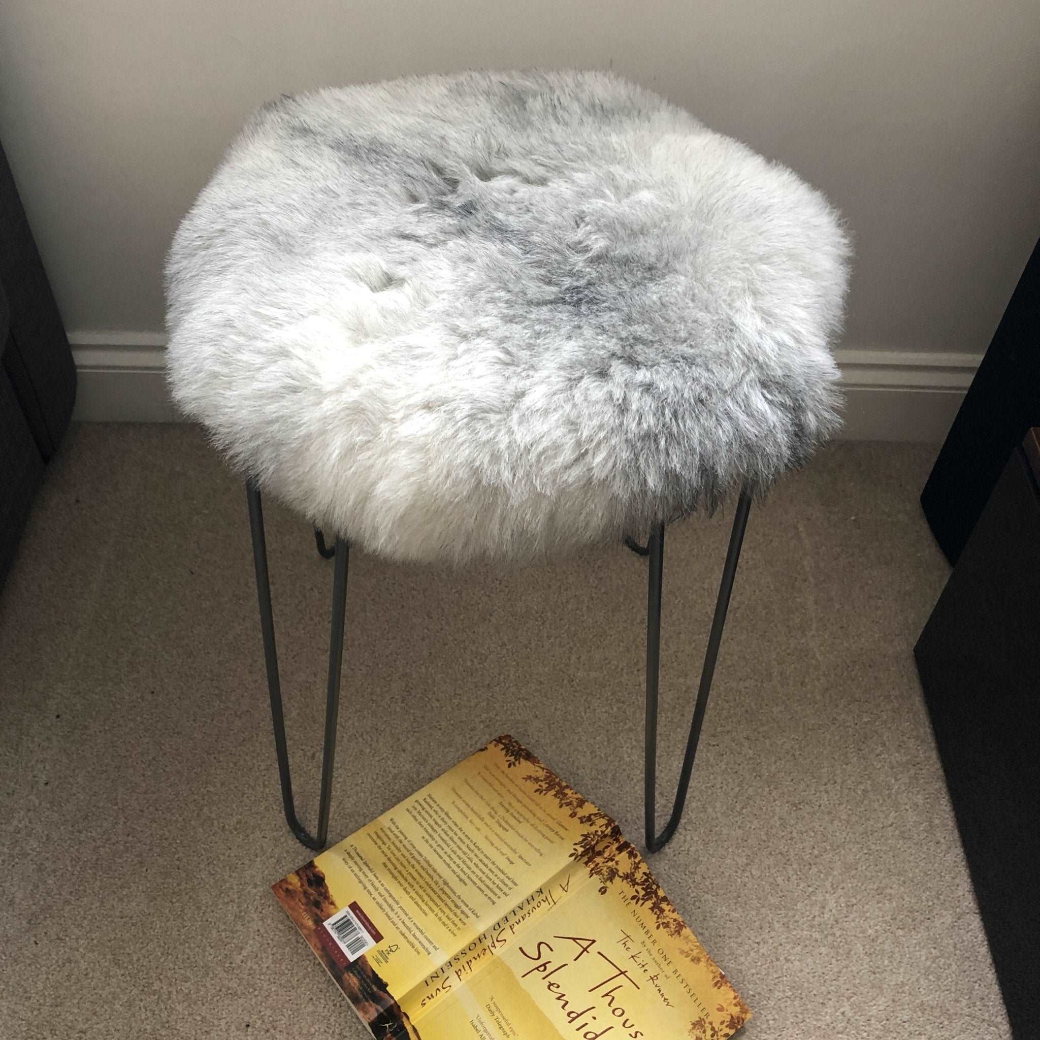 100% Real Sheepskin Seat Pad Icelandic Roundie 35cm Natural Greys Shorn Undyed 50mm - Wildash London