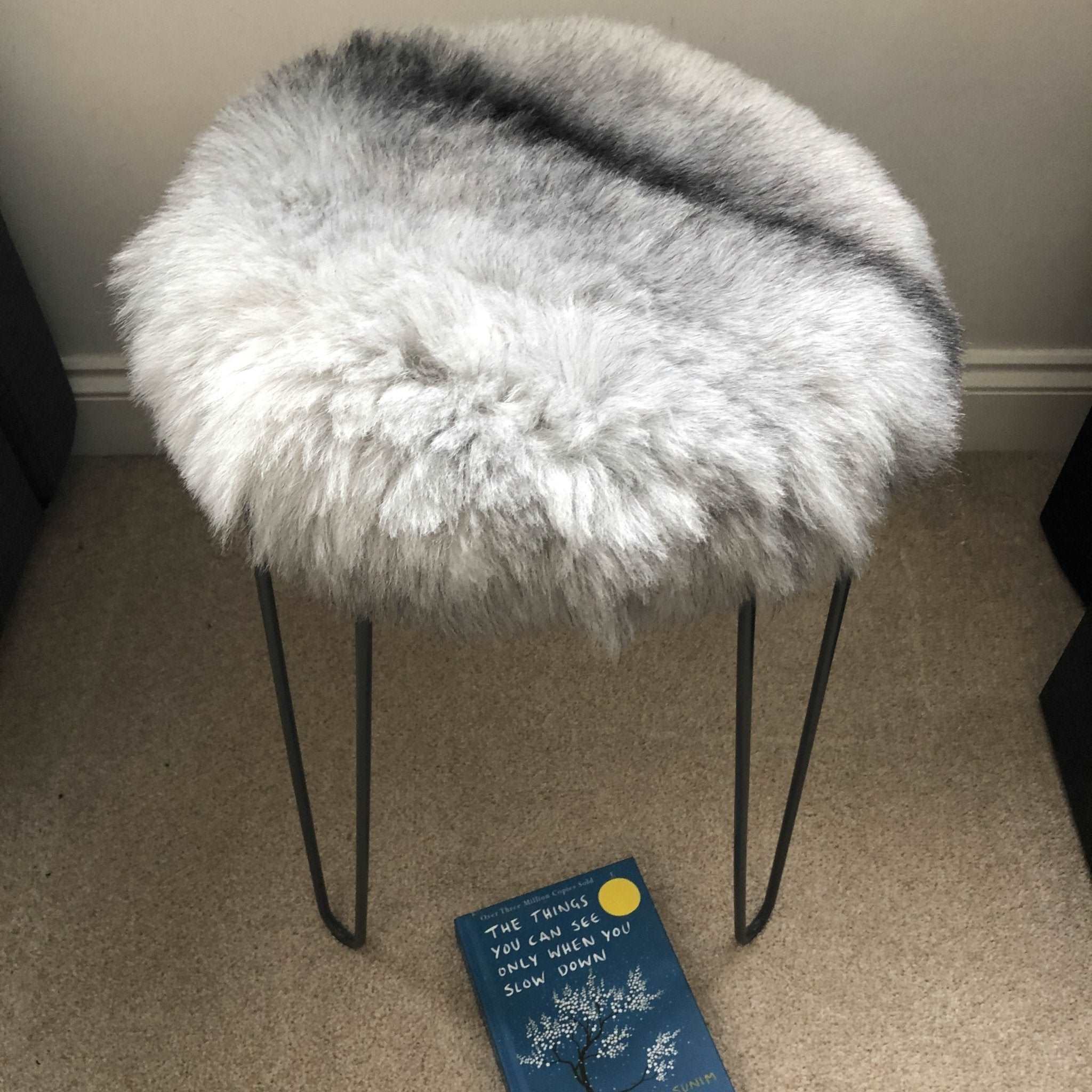 100% Real Sheepskin Seat Pad Icelandic Roundie 35cm Natural Greys Shorn Undyed 50mm - Wildash London