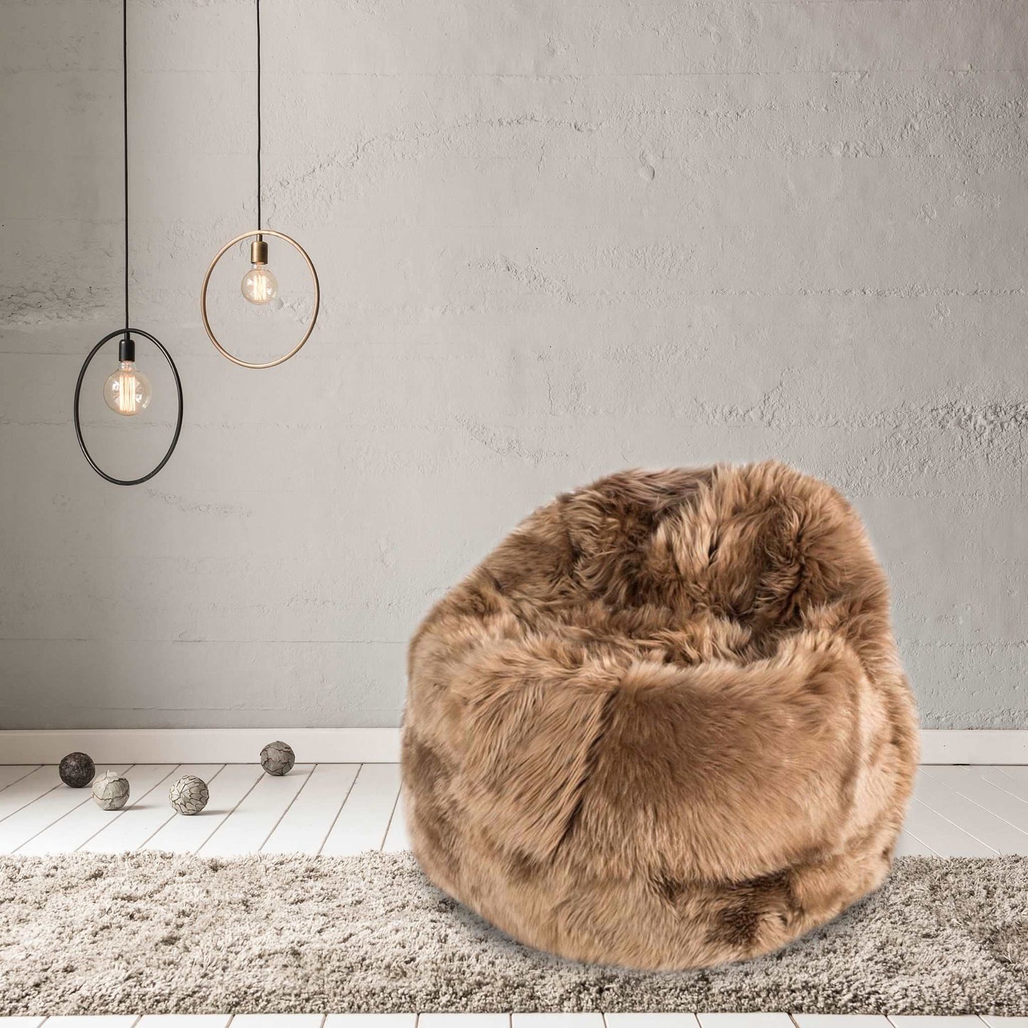 100% Swedish Sheepskin Beanbag Chair Camel - Wildash London