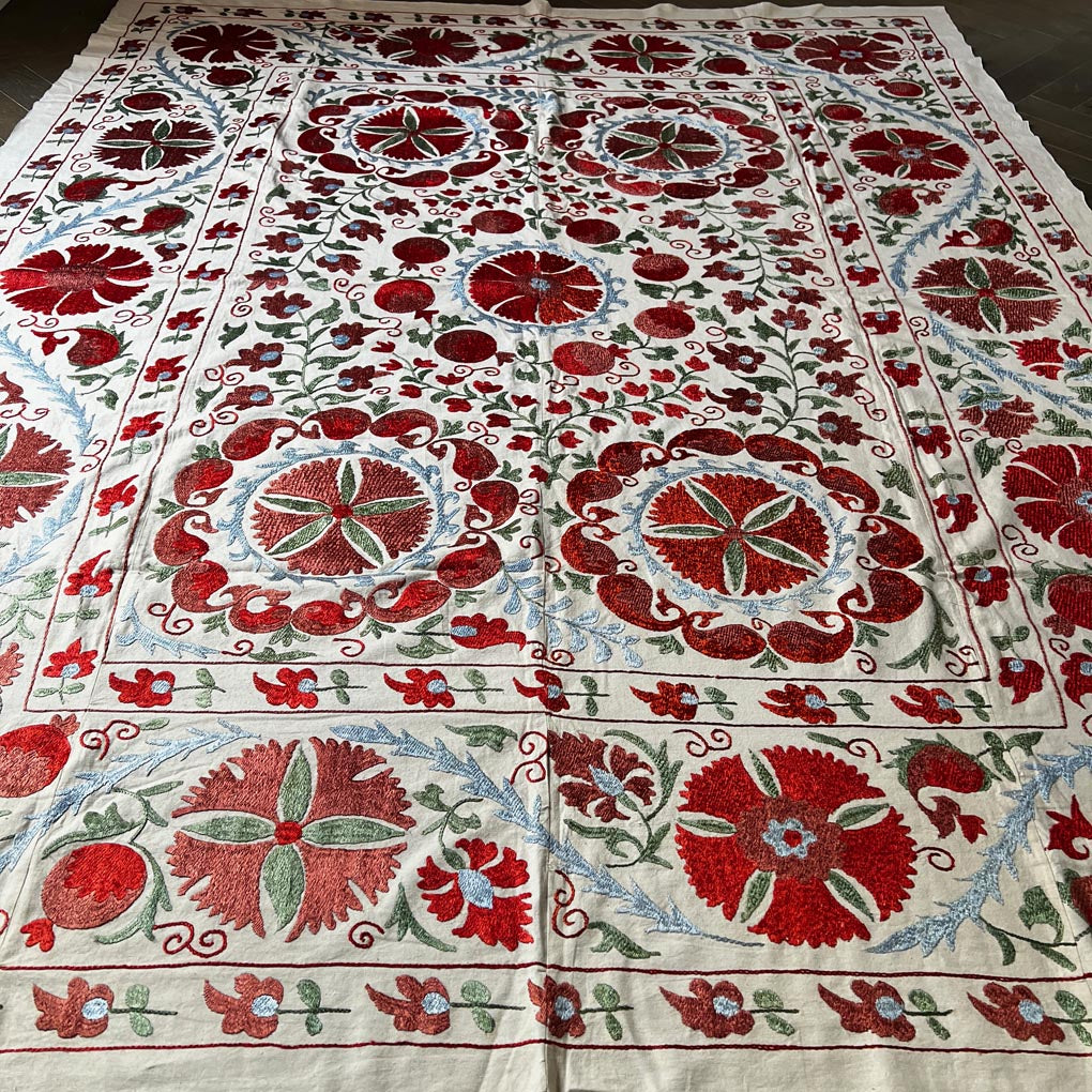 Uzbeki Suzani Hand Embroidered Textile Wall Hanging | Home Décor | Throw | XL 190cm x 240cm SUZ092901 - Wildash London