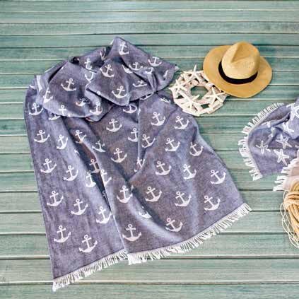Anchor Hammam Towel / Throw 100% Cotton Jacquard | Navy Blue - Wildash London