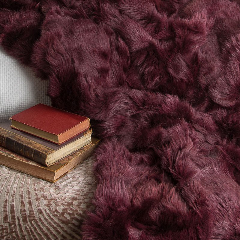 Bordeaux Rich Red Shearling Throw | Fur Blanket | Sheepskin Rug - Wildash London