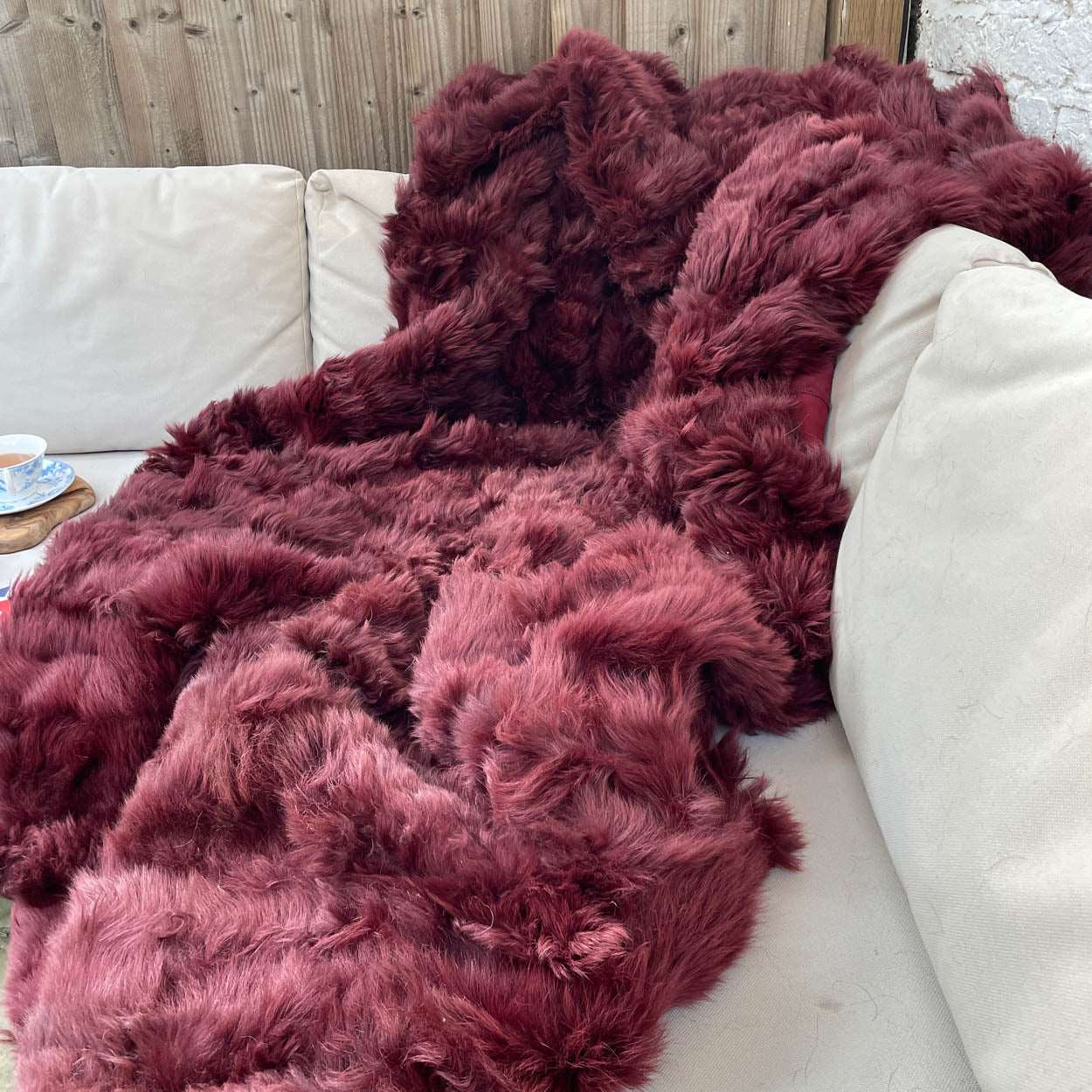 Bordeaux Rich Red Shearling Throw | Fur Blanket | Sheepskin Rug | JUB2204 - Wildash London