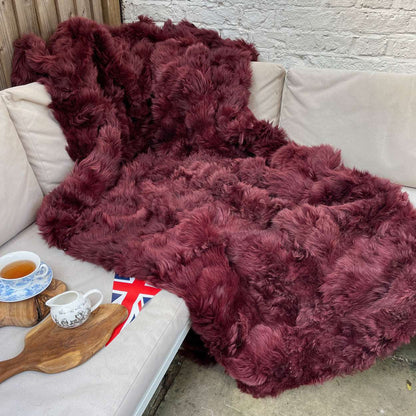 Bordeaux Rich Red Shearling Throw | Fur Blanket | Sheepskin Rug | JUB2204 - Wildash London
