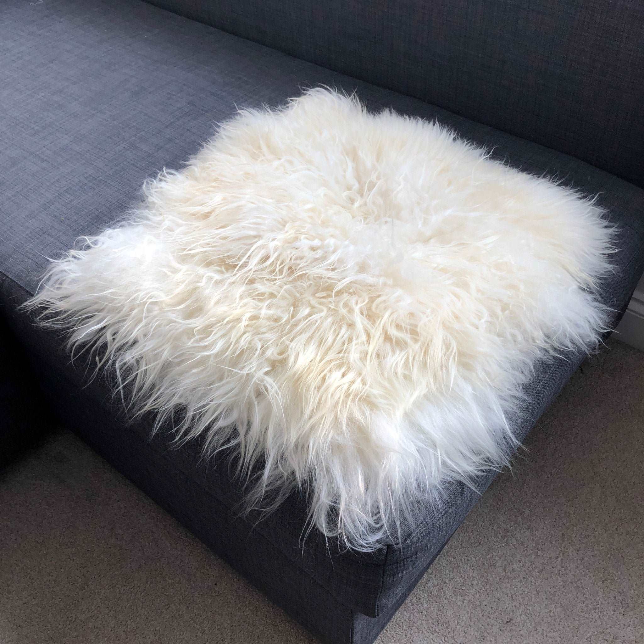 British Curly Sheepskin Seat Cover Ivory Cream White ::: Square 37cm - Wildash London