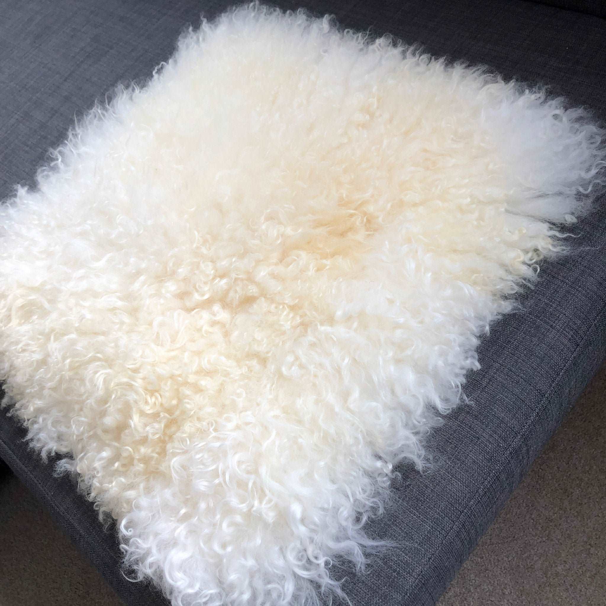 British Curly Sheepskin Seat Cover Ivory Cream White ::: Square 37cm - Wildash London