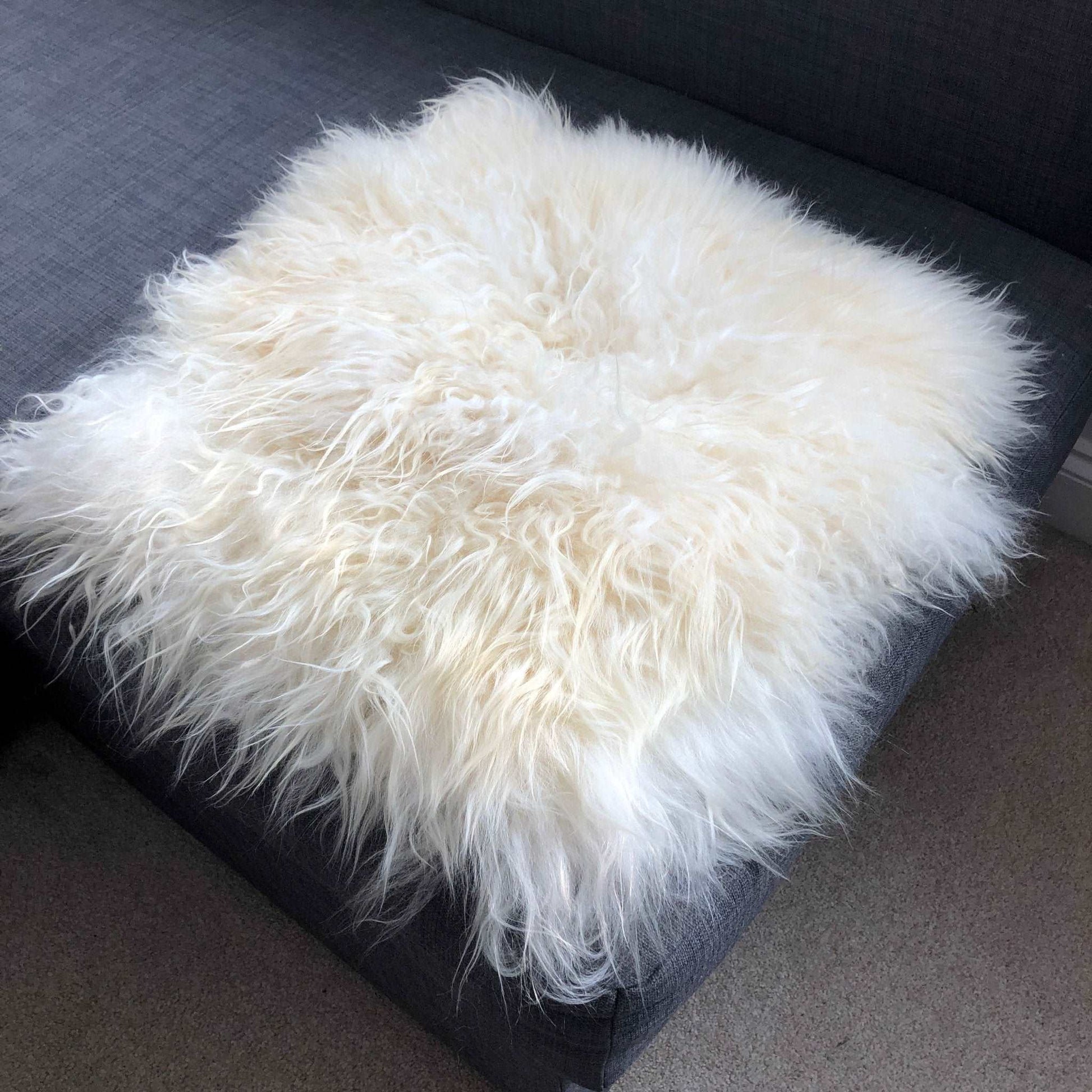 Sheepskin Seat Pad Chair Cover British Curly White Square