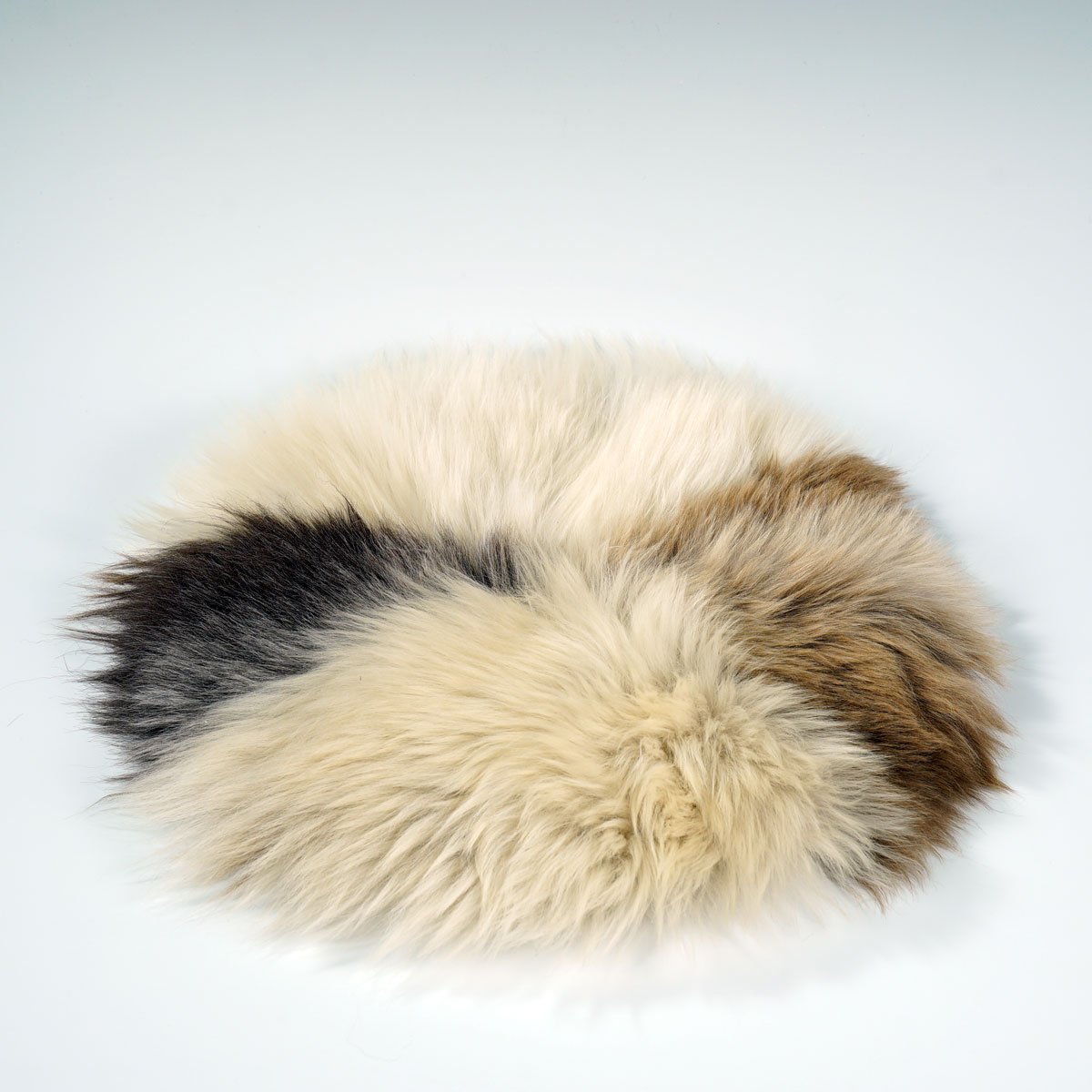 British Sheepskin Roundie Brindle Mix Natural ::: Seat Cover 35cm - Wildash London