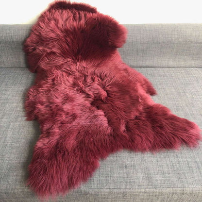 British Sheepskin Rug | Fleece Throw | Bordeaux Red - Wildash London