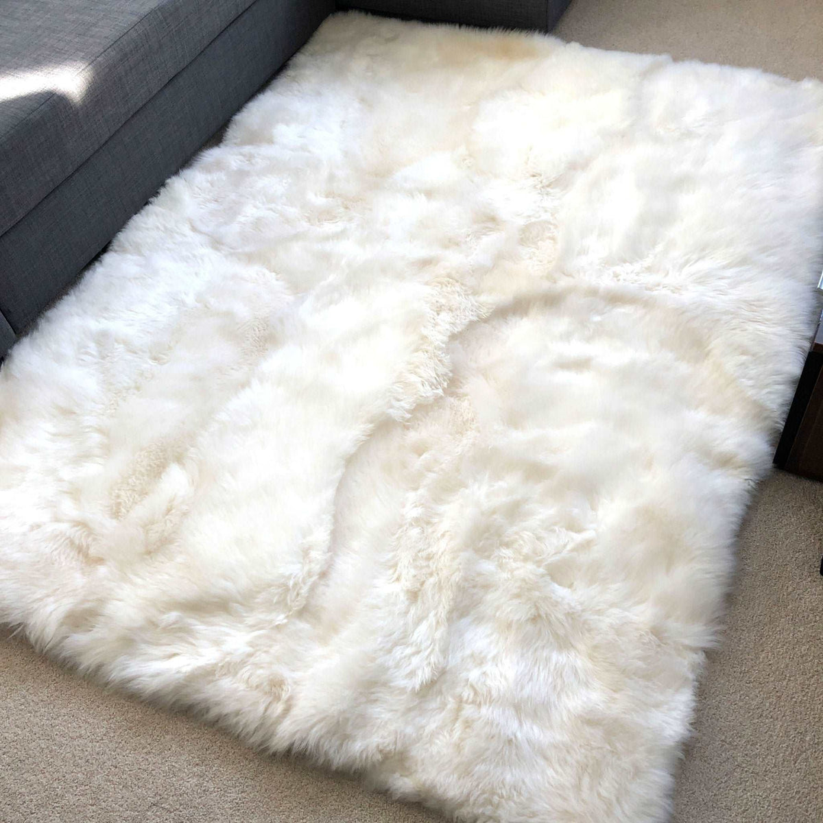 Stunning Soft British Sheepskin Rug Ivory Cream White Straight Edges ...