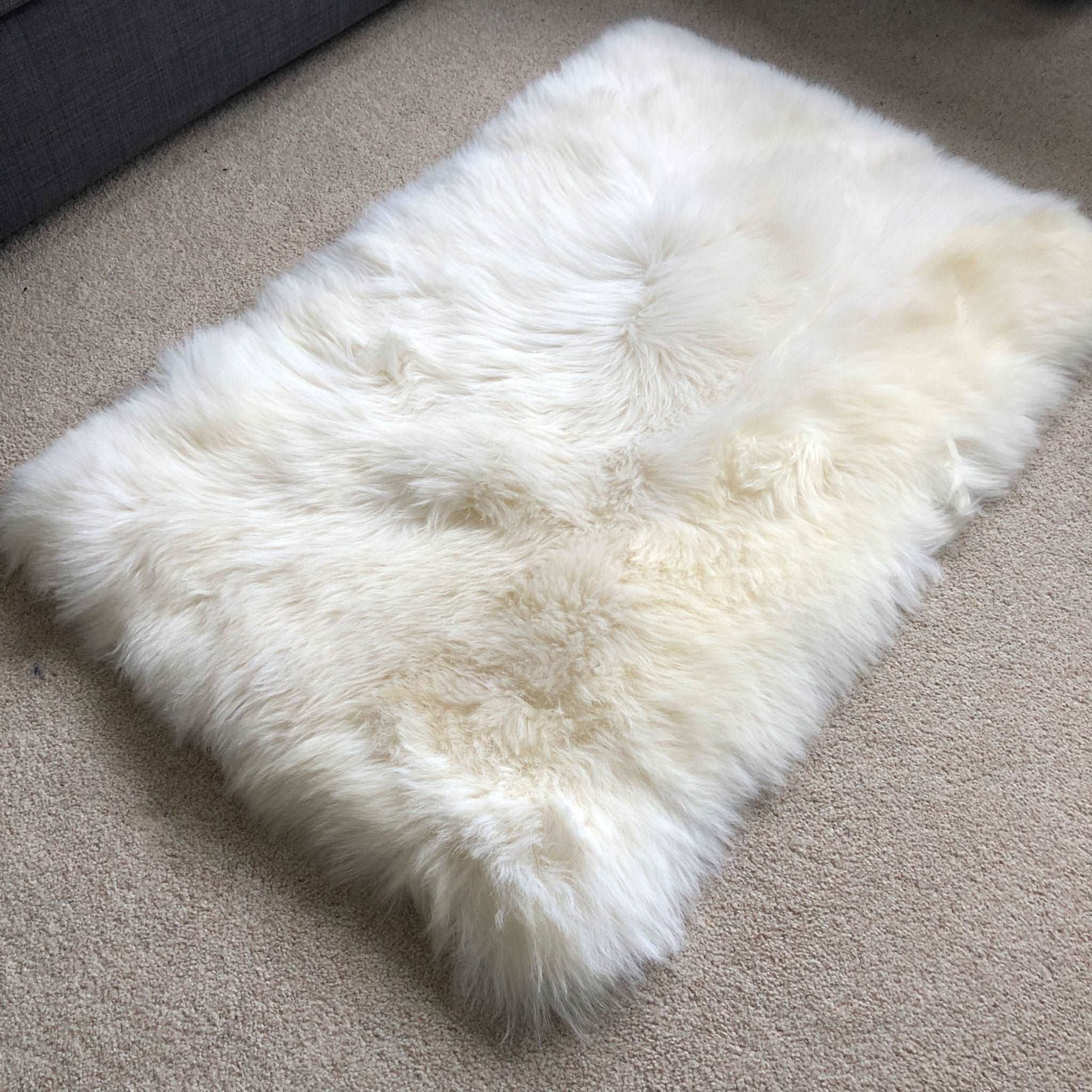 British Sheepskin Rug Ivory Cream White Straight Edges Rectangular ALL SIZES AVAILABLE - Wildash London