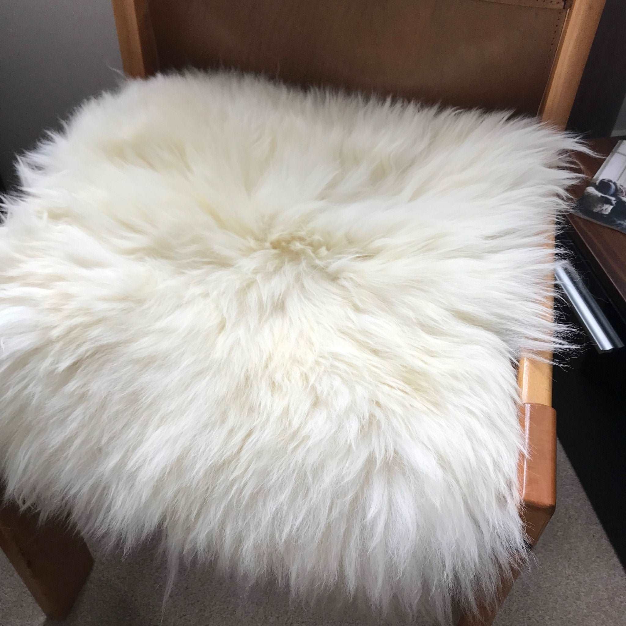 British Sheepskin Seat Cover Ivory Cream White ::: Square 37cm - Wildash London