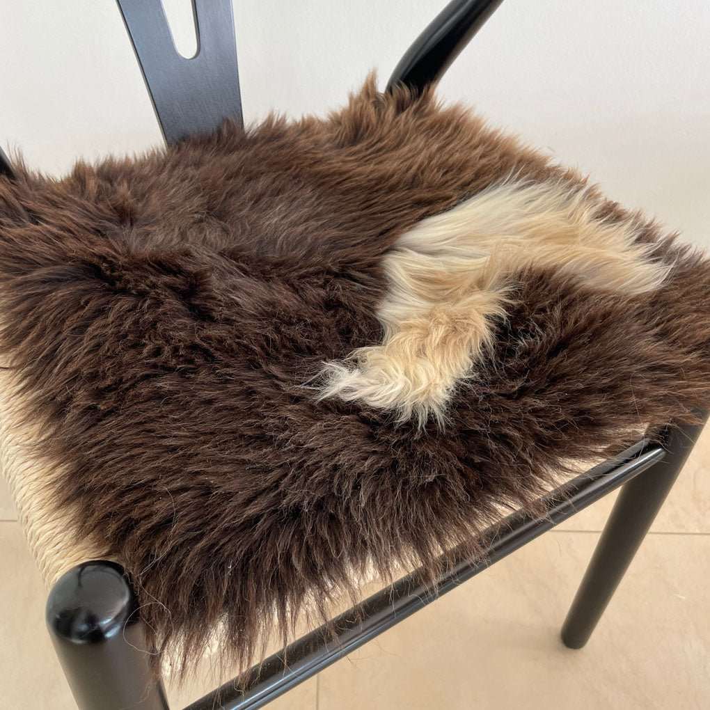 British Sheepskin Square Natural Brown with Cream Feature ::: Seat Cover 37cm - Wildash London