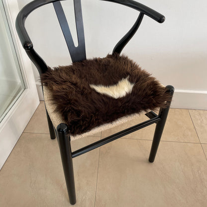 British Sheepskin Square Natural Brown with White Cream Ivory Feature ::: Seat Cover 37cm - Wildash London