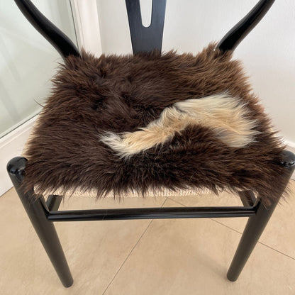 British Sheepskin Square Natural Brown with White Cream Ivory Feature ::: Seat Cover 37cm - Wildash London